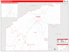 Jeff Davis County, GA Digital Map Red Line Style